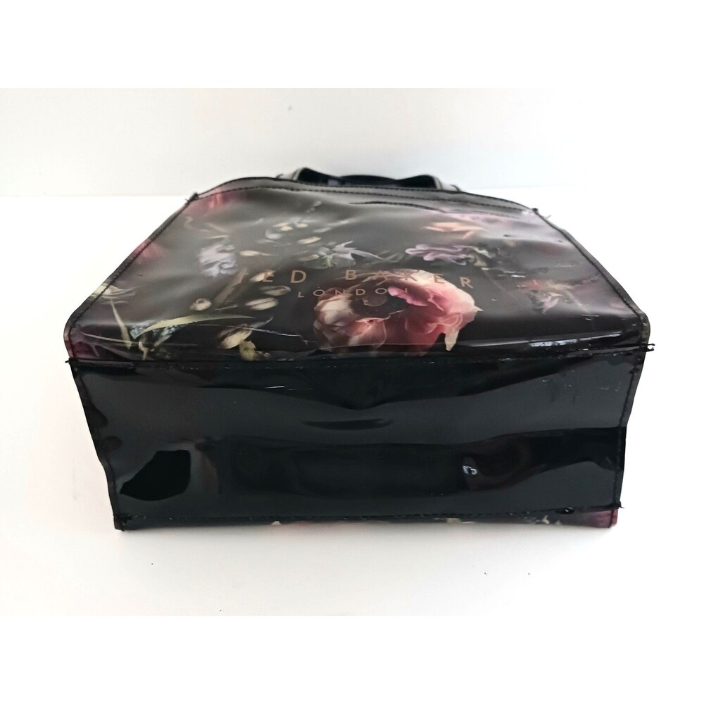 Ted Baker London Small Tote Bag Blk Floral Print Glossy PVC 10X4X9 - Picture 8 of 13